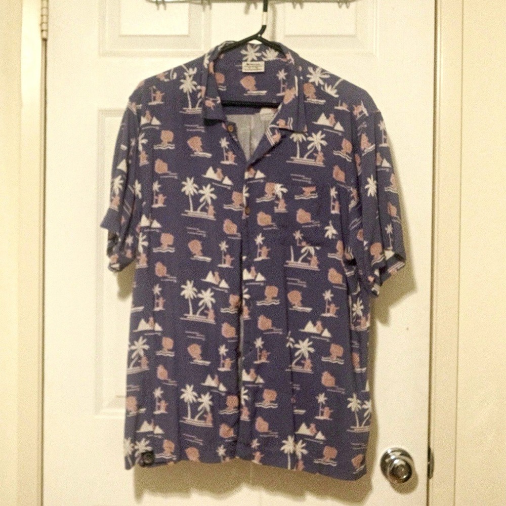 Pokemon Men's XL Blue Hawaiian Tropical Short Sleeve Collared Button-Up Pockets
